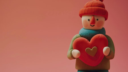 Snowman with red heart on pink background. Valentines day conceptの素材