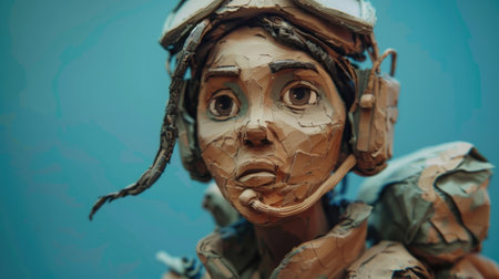 Close-up of a toy soldier made of crumpled paperの素材