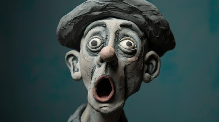 Clown face with big eyes, close-up on a dark backgroundの素材