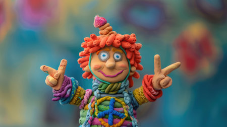A closeup shot of a colorful clay doll with a blurred backgroundの素材
