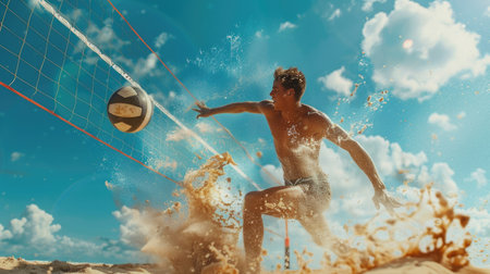 Beach Volleyball player in action, motion blur background.の素材