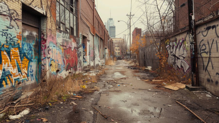 Abandoned street in New York City, USA. Abstract urban art.の素材