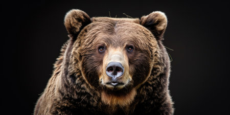 Portrait of a brown bear on a black background. Close-up.の素材