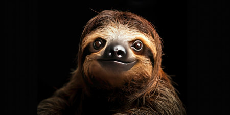 Portrait of a cute sloth on a black background close-upの素材