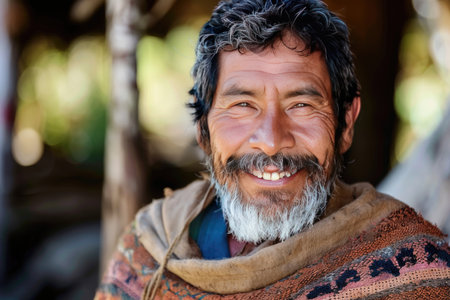 Portrait of a senior man smiling at the camera in his villageの素材