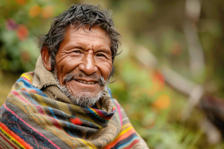 Portrait of an old Indian man with gray beard in colorful scarfの素材