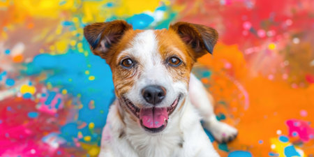 Jack russell terrier dog on a colored background with splashesの素材