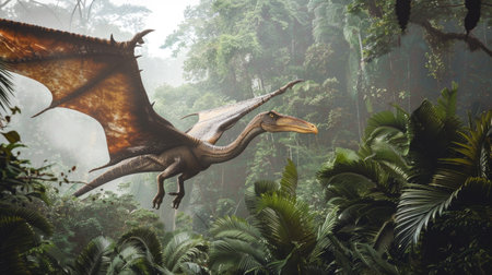Pterosaur in the jungle. 3D render. Fantasy.の素材