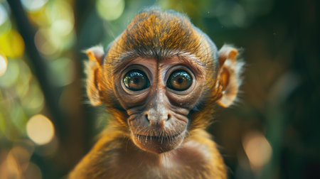 Portrait of a cute baby monkey in the jungle. Animal portraitの素材