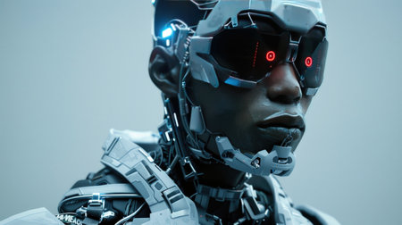 Closeup portrait of futuristic African American male robot, artificial intelligence conceptの素材