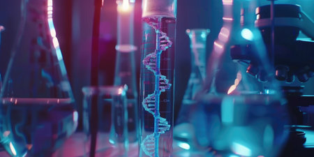 Science laboratory research and development concept. 3d rendering toned imageの素材