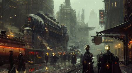 Train station in the fog at night. London, United Kingdom.の素材