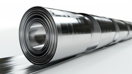 Rolled up metal sheets on a white background. 3d renderingの素材