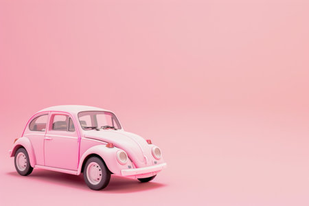 Pink retro car on pastel pink background. Minimal concept.の素材