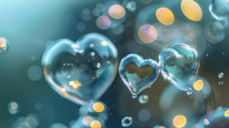 Soap bubbles in the shape of a heart with bokeh backgroundの素材