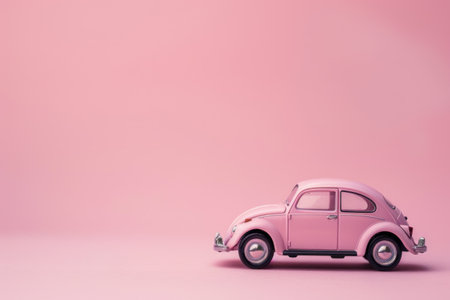 Pink retro car on a pink background. Minimalism concept.の素材