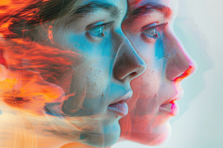 Close-up portrait of a young woman with freckles on her faceの素材