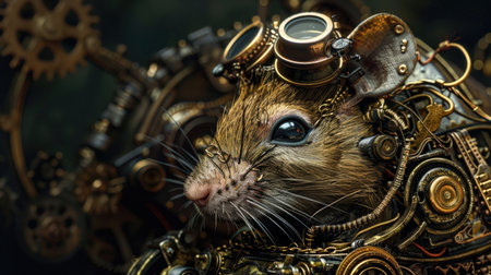 Retro style portrait of a mouse in the steampunk costume.の素材