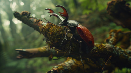 Stag beetle in the rainforest. Wildlife scene from nature.の素材