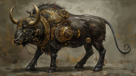 Buffalo in the steampunk style, 3d rendering. Computer digital drawing.の素材