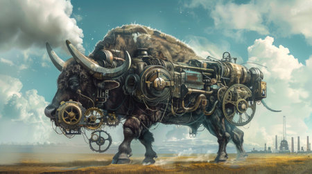 3d rendering of a monster in a steampunk style with an engineの素材
