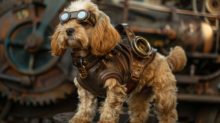 Cocker Spaniel puppy in a steampunk costume with glasses.の素材