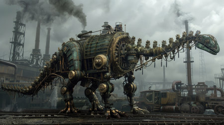 3D rendering of a fantasy alien creature with a steam locomotiveの素材