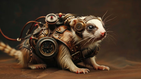 Funny rat in a steampunk costume on a dark background.の素材