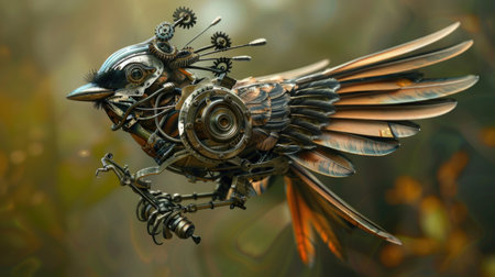 3D rendering of a fantasy alien creature made of metal and woodの素材