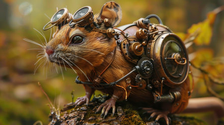 Merry Christmas and Happy New Year! Cute mouse in the steampunk costumeの素材