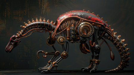 Vintage wooden toy horse on a dark background, close-upの素材