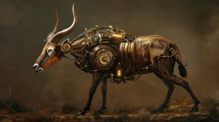 Steampunk Steampunk animal with big horn. 3D rendering.の素材