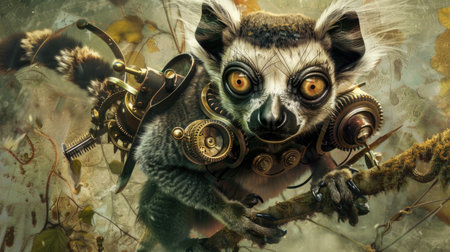 Ring-tailed lemur (Lemur catta) with gearsの素材