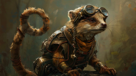 Fantasy portrait of a ferret with aviator helmet and gogglesの素材
