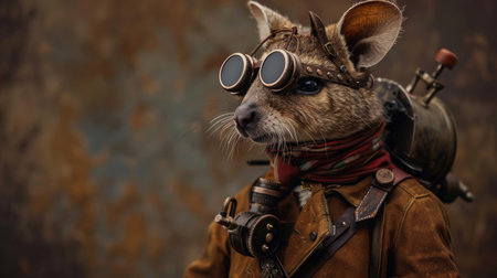Portrait of a mouse dressed as a pilot with goggles and a helmetの素材