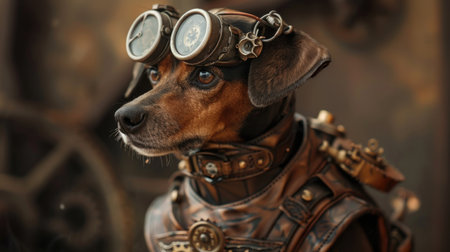 Portrait of a dachshund dog in the steampunk costumeの素材