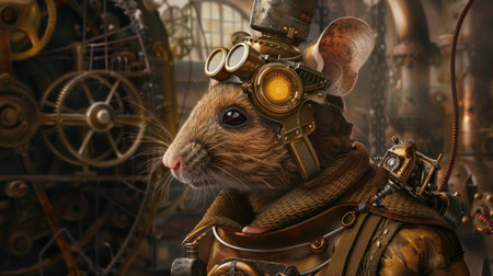 Portrait of a mouse in a steampunk costume. 3d renderingの素材