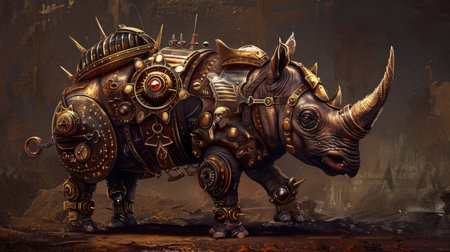 Rhinoceros in the steampunk style on a dark backgroundの素材
