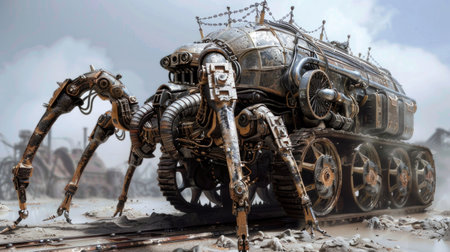 3d rendering of a steampunk robot in the steampunk worldの素材