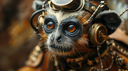 Lemur monkey in the steampunk style. Close up.の素材