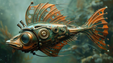 Fantasy underwater world. Fantastic sea fish. 3d rendering.の素材