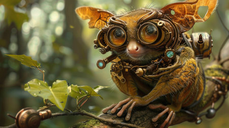 tarsier on a tree in the forest. 3d illustrationの素材