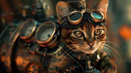 Portrait of a cat in a steampunk costume. Close-up.の素材