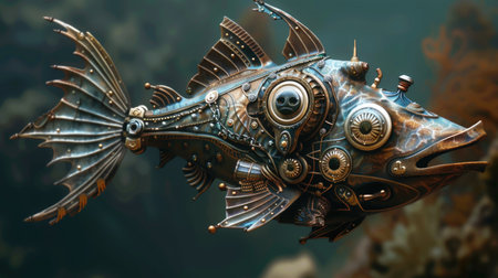 3d illustration of a fish in the aquarium. Close-up.の素材