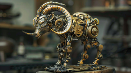 Vintage metal statuette of a buffalo in a shop.の素材