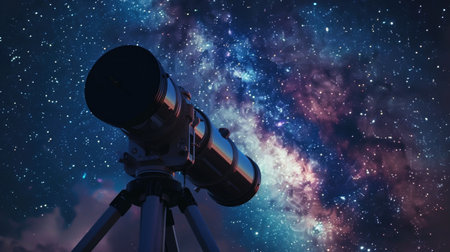 Telescope against the starry sky. 3D rendering.の素材