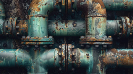 Pipes and valves of an oil and gas refinery. industrial backgroundの素材