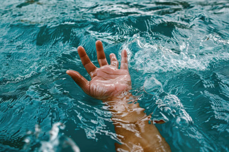 Close-up of man's hand drowning in the water. Concept of drowning.の素材