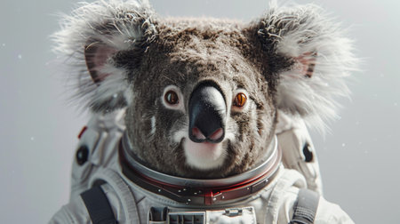 Cute koala in astronaut suit on gray background, closeupの素材