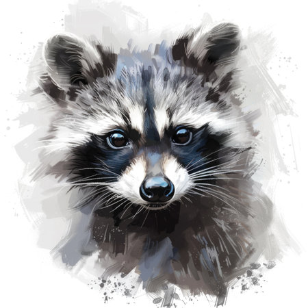 Watercolor portrait of a raccoon on a white background. Vector illustrationの素材